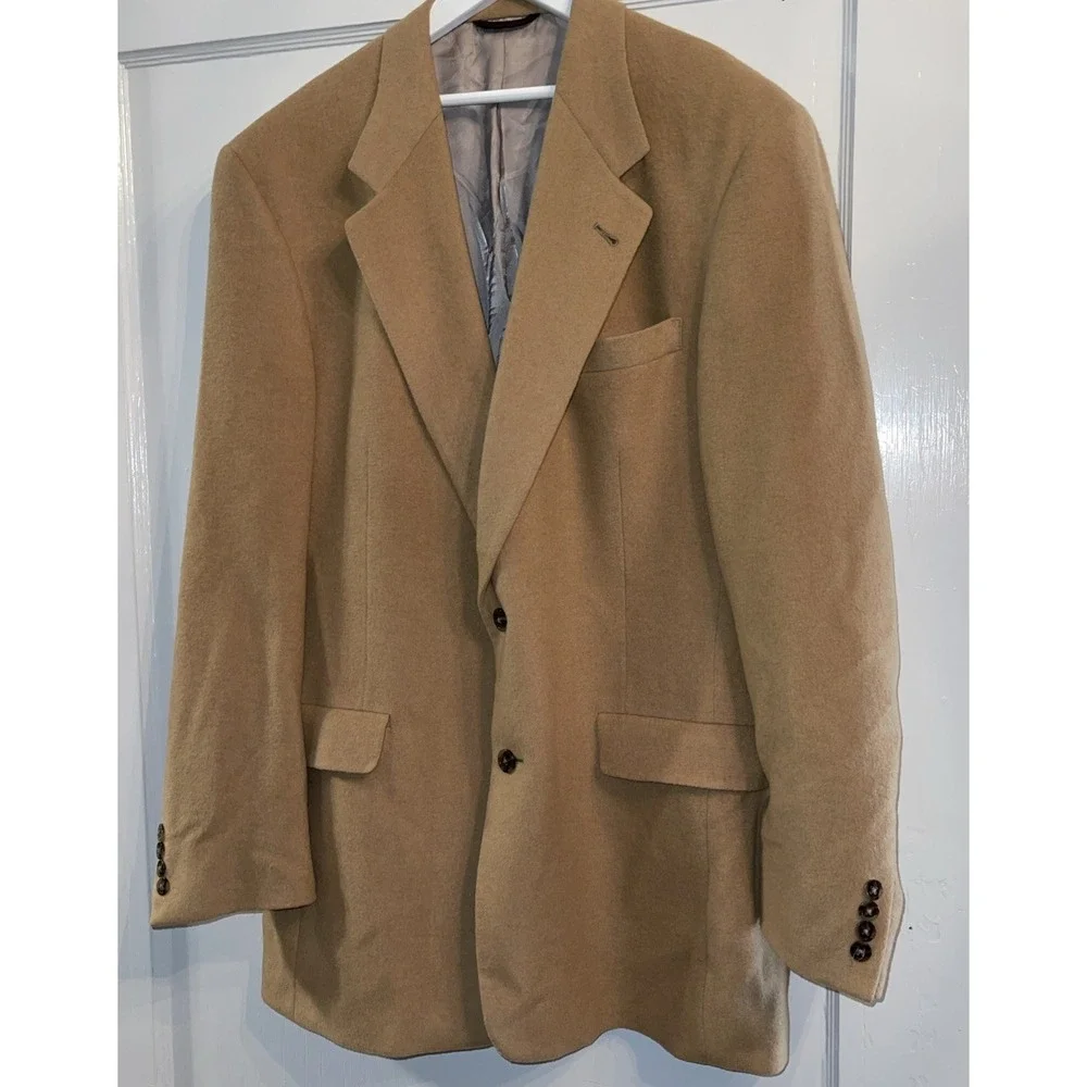 Hart Schaffner Marx Mens Beige Camel Hair Sport Coat Jacket Blazer 43L 2-Button